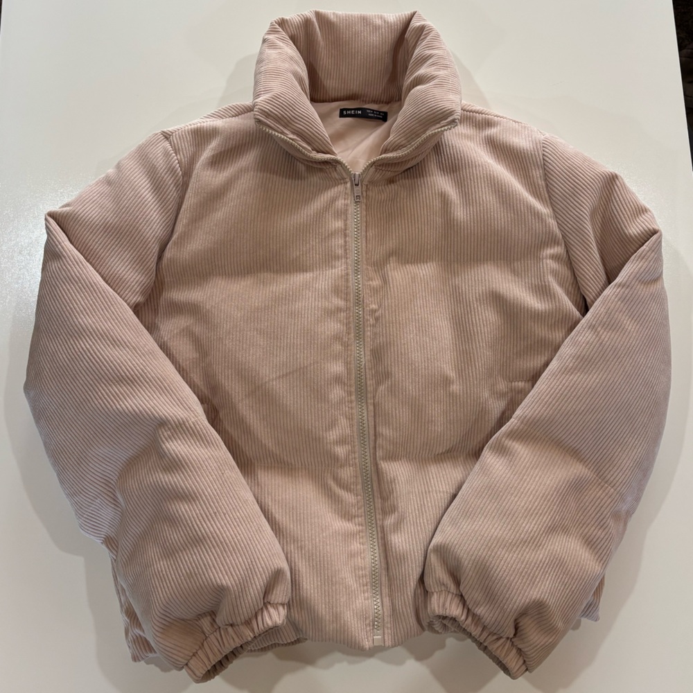 SHEIN Pink Corduroy Puffer Jacket